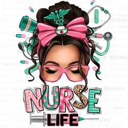 afro messy bun nurse life png sublimation design download, nurse life png, nursing png, black woman messy bun png,sublim