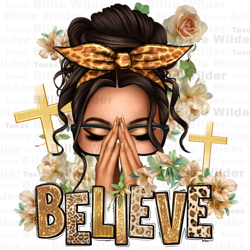 Believe Praying Caucasian messy bun png sublimation design download, Christian png, messy bun woman png, sublimate designs download 1.jpg