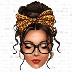 caucasian leopard messy bun png sublimation design download, caucasian png, messy bun woman png, sublimate designs downl