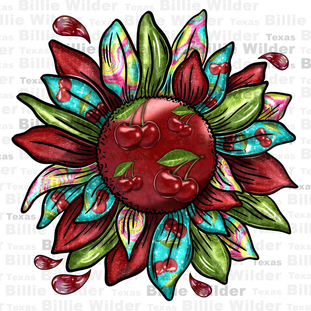 Cherry sunflower png sublimation design download, summer furit png, hello summer png, fruit sunflower png, sublimate designs download.jpg