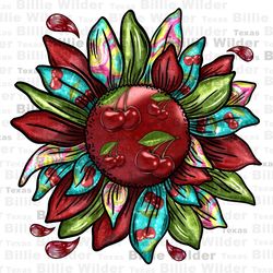 cherry sunflower png sublimation design download, summer furit png, hello summer png, fruit sunflower png, sublimate des