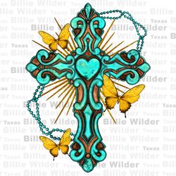cross with heart shaped gemstone and butterfly png, christian png, religious png, fancy cross png, faith png, sublimate