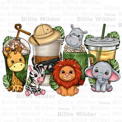 Cute baby safari animals coffee cups png, coffee cups png, animal coffee cups png, coffee love png, sublimate designs do