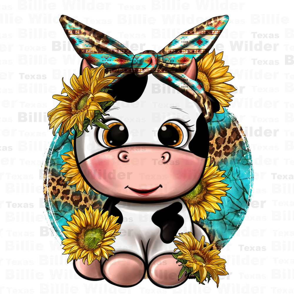 Cute cow with sunflower and leopard png, hand drawn cow png, sunflowers design png, cute cow png, sublimate designs download.jpg