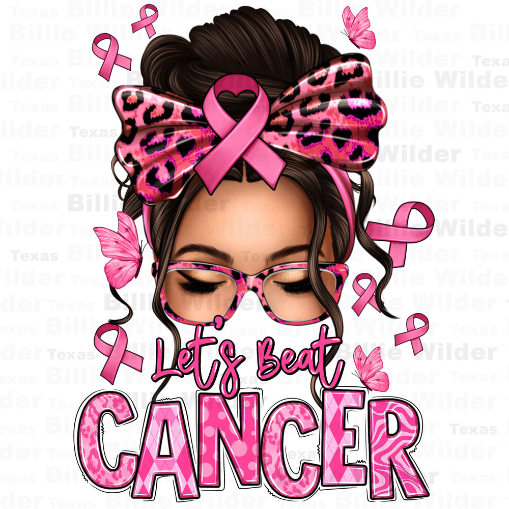 Let's beat Cancer afro messy bun png sublimation design download, Breast Cancer Awareness png, sublimate design download.jpg
