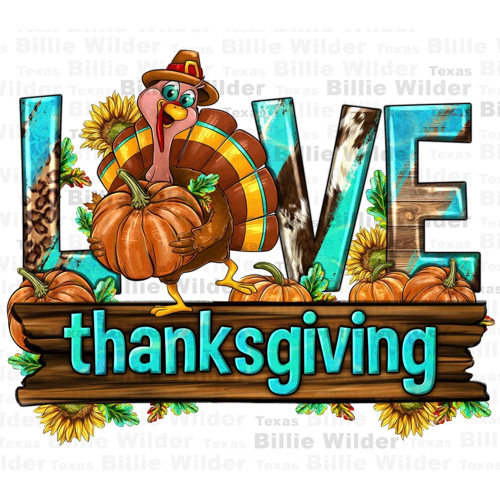 Love Thanksgiving with Turkey png sublimation design download, Hello Fall png, Autumn png, Fall vibes png,cute turkey png,sublimate download.jpg