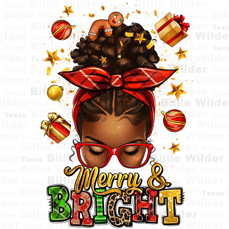 Merry and bright Christmas afro messy bun png, Merry Christmas png, Happy New Year png, Christmas messy bun png, sublimate designs download.jpg