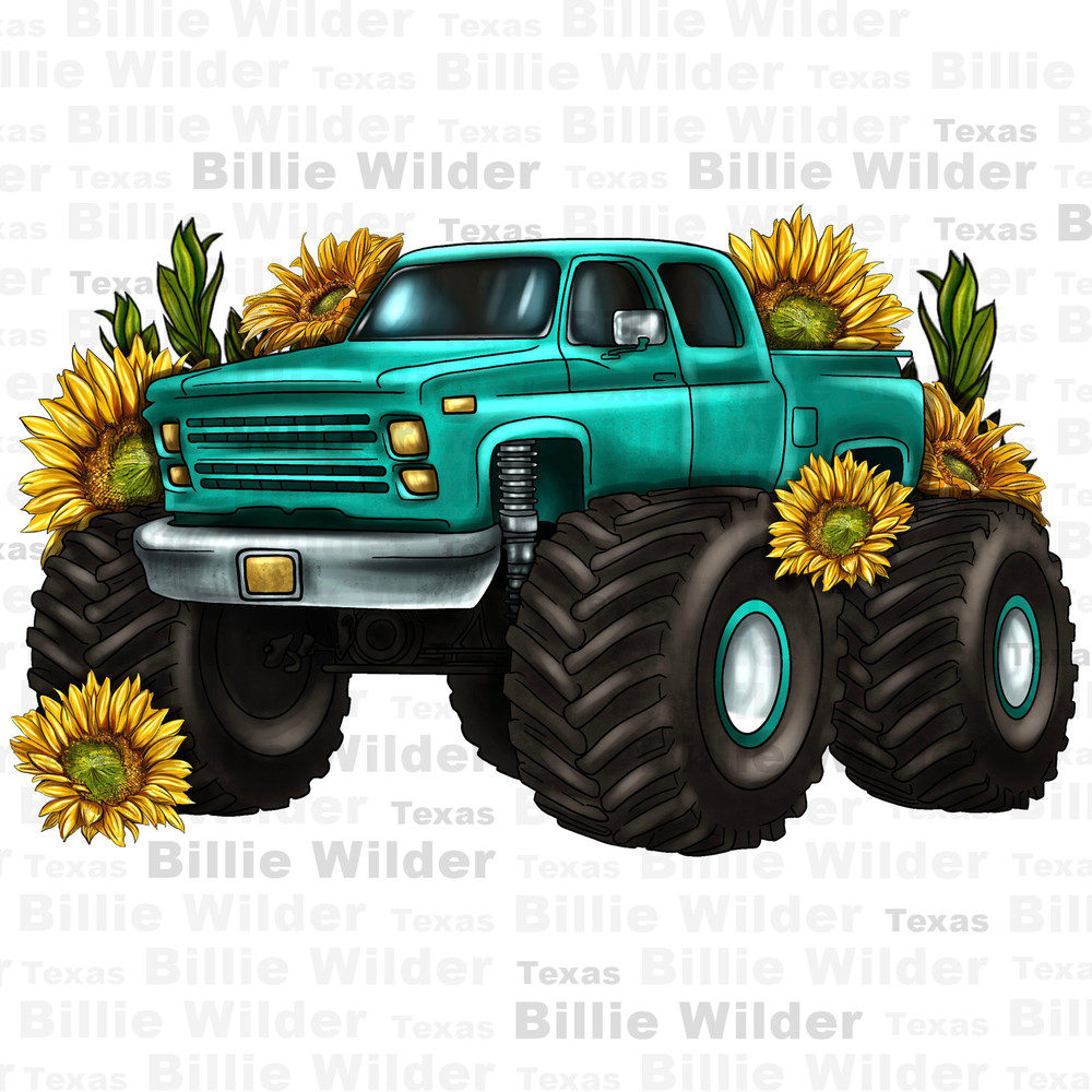 Monster truck with sunflower png sublimation design download, hand drawn truck png, monster truck png, sublimate designs download.jpg