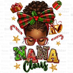 nana claus afro messy bun png, merry christmas png, happy new year png, christmas nana png, messy bun nana png, sublimat