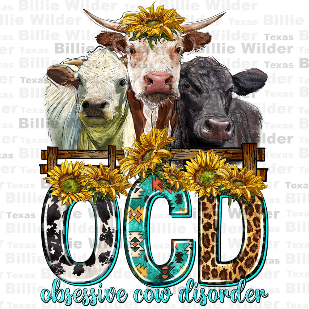Obsessive cow disorder with cows png sublimation design download, hand drawn cow png, cute cow png, sunflowers cow png, sublimate download.jpg