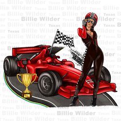 race girl with formula car and award png, race life png, racing png, sport girl png, game day png, race track png, subli