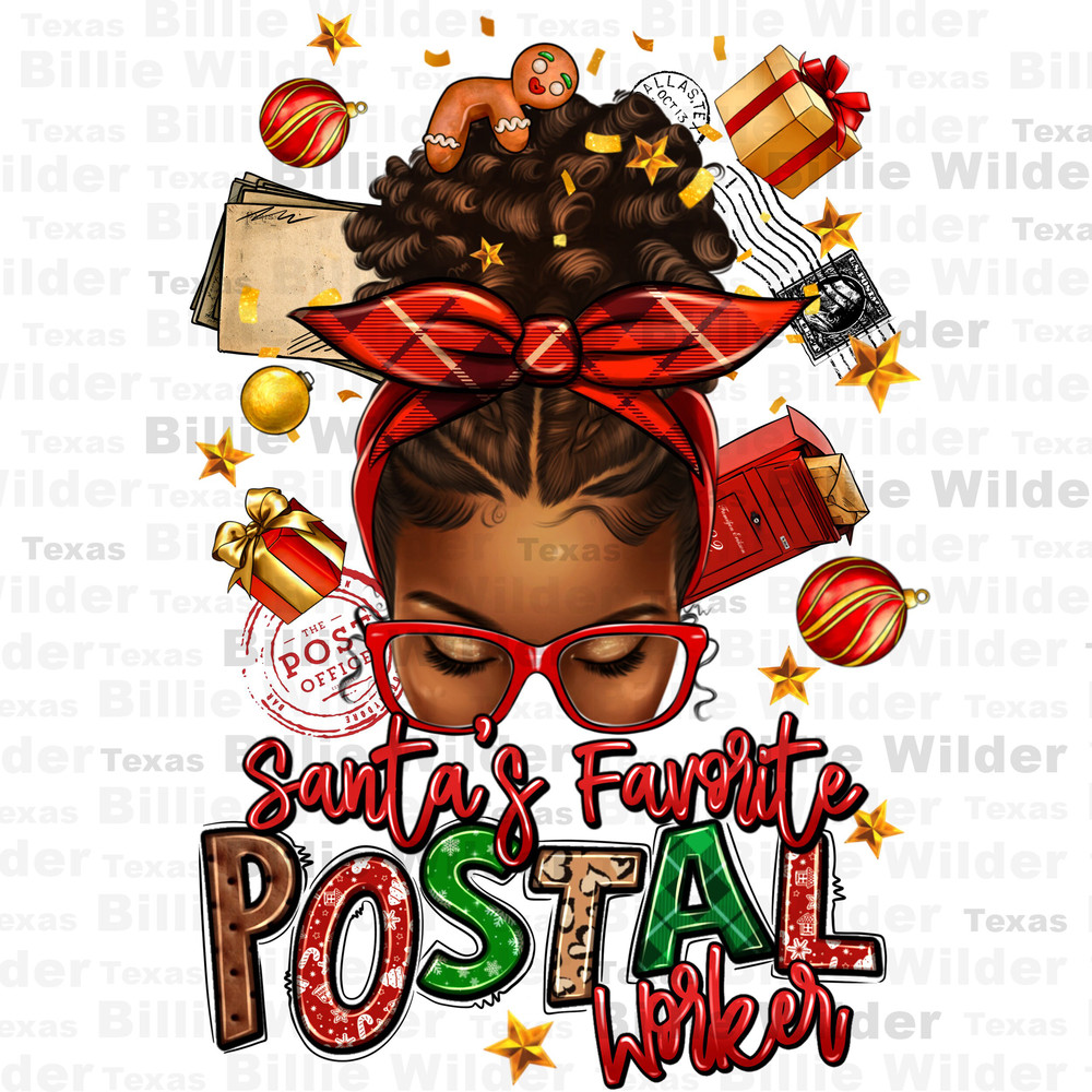 Santa's favorite postal worker afro messy bun png,Merry Christmas png,Happy New Year png, Christmas messy bun png,sublimate designs download.jpg