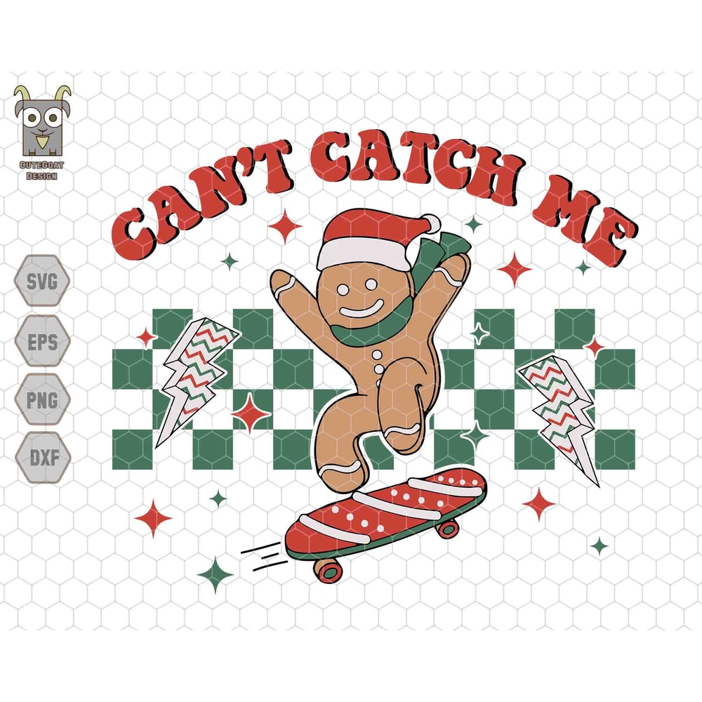 Can't Catch Me Svg, Funny Gingerbread Boy Svg, Gingerbread Skateboarding, Gingerbread In Cap Svg, Christmas Sport Svg, Funny Christmas Svg.jpg