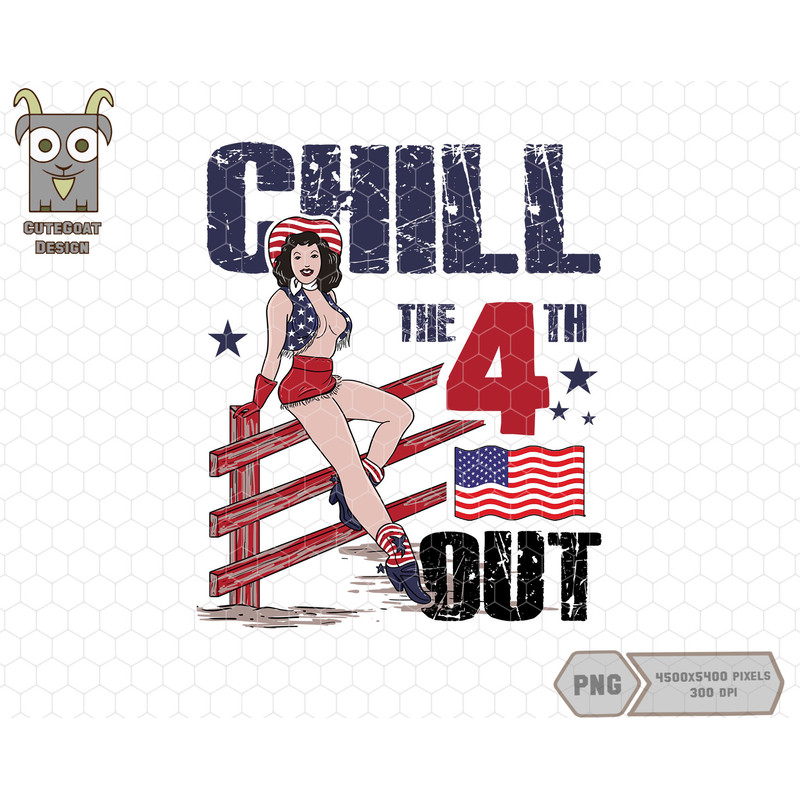 Chill the fourth out PNG, Instant download, 4th of july shirt png, fourth of july design png, Retro cowgirl png, Independence day png.jpg