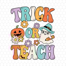 groovy halloween retro pumpkin ghost teacher, trick or teach svg, trendy halloween, pumpkin spooky svg, cute ghost svg,t