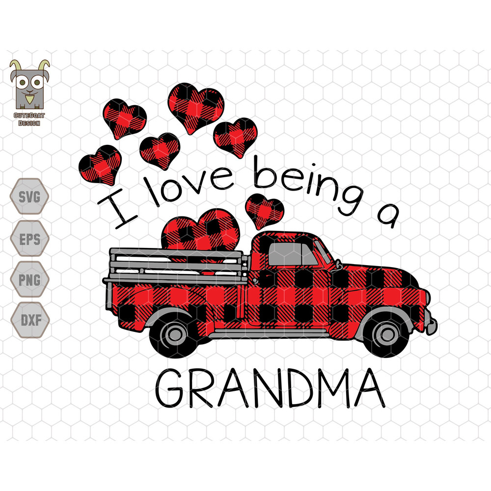 I Love Being A Grandma Svg, Truck Hearts Svg, Grandmother Svg, Motherhood Svg, Buffalo Plaid Design, Valentine's Day Svg, Mother's Day Svg.jpg