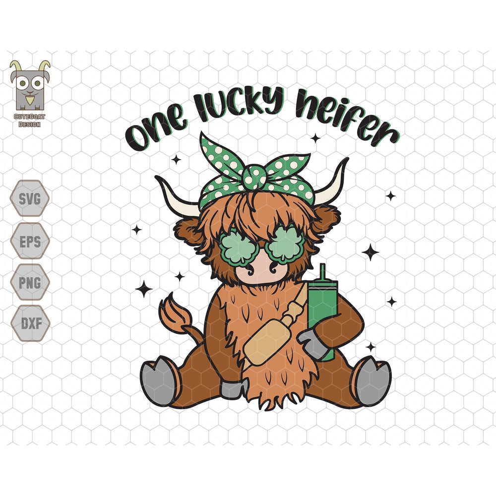 One Lucky Heifer Svg, Highland Cow Svg, Funny Patrick Day Svg, Heifer Boujee Svg, Retro St Patrick Day Cow Svg, Stanley Tumbler Belt Bag Svg.jpg