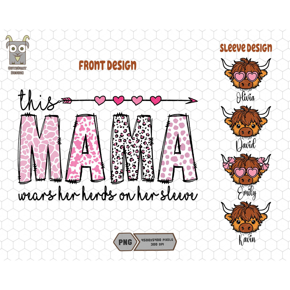 Personalized This Mama Png, Wears Her Herds On Her Sleeve Png, Custom Cowhide Kids Png, Highland Cows Png, Custom Mothers Day, western Vtine.jpg