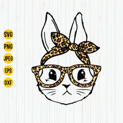 cute bunny easter svg,  leopard print bunny svg, easter bunny glasses svg, bunny svg, christian easter jesus svg, easter