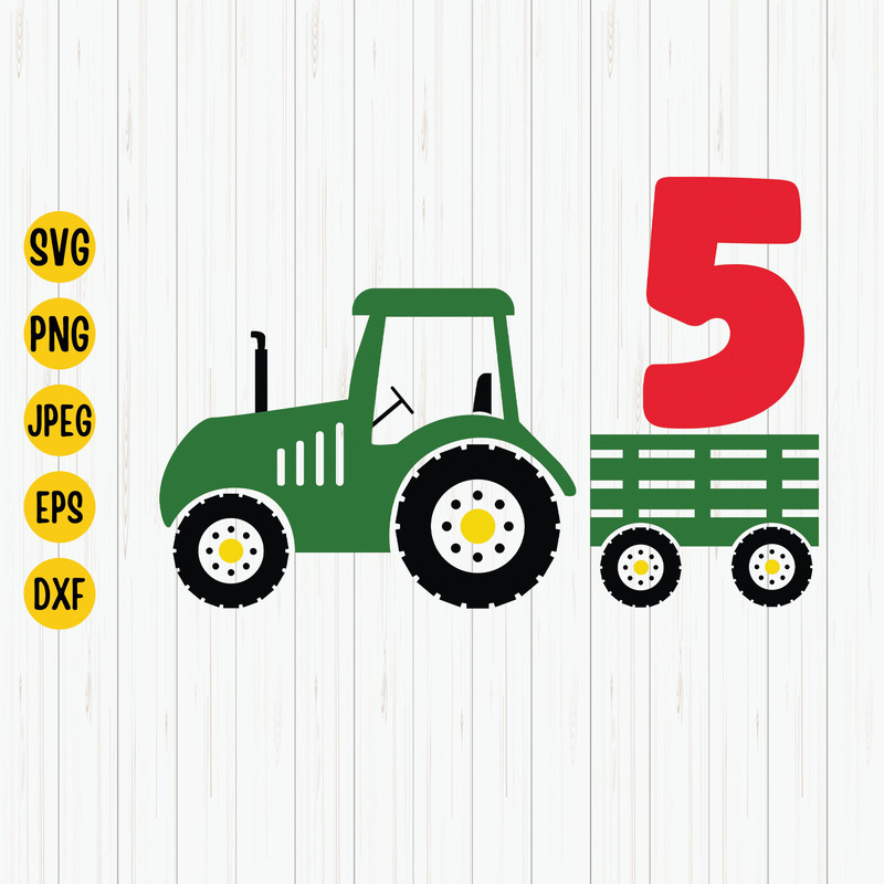 Fifth Birthday Tractor Svg, Fifth Farm Birthday Svg, 5th Birthday Svg, Farmer Fifth Birthday Svg, Tractor Birthday Svg, Instant Download.jpg