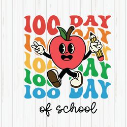 Retro Happy 100 Days of School Svg, 100 Days Apple Svg, 100 Days Of School Teacher Shirt, Back to School, Svg Files for