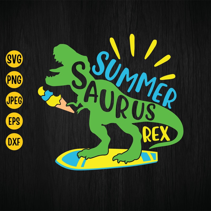Summer Saurus T-Rex Svg, Dinosaur Summer Svg, Funny Dino Svg, T-Rex Svg, Summer Kids Shirt Design, Svg for Cricut, Silhouette, Clipart.jpg
