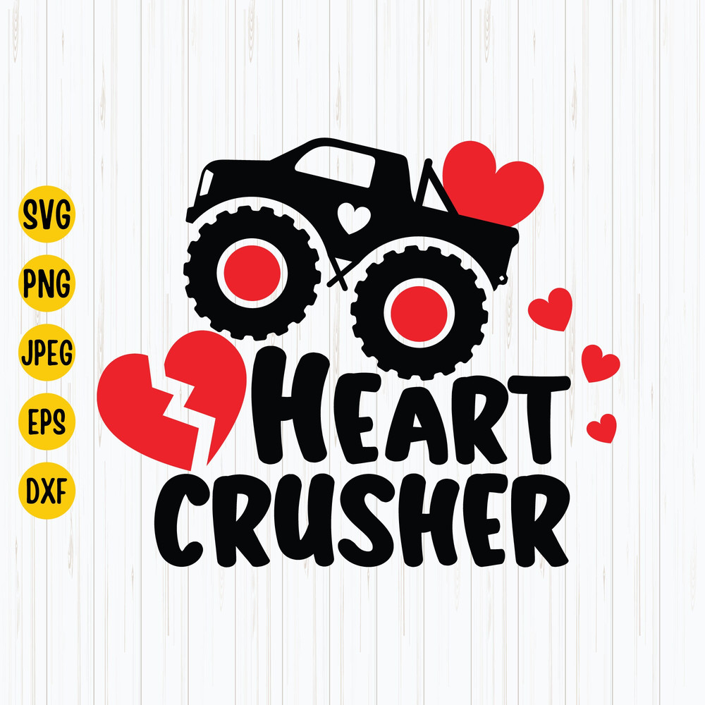 Valentine's Monster Truck Svg, Heart Crusher Svg, Monster Truck Svg, Valentine's Day Svg, Boys Valentine Truck, Cricut, Digital Download.jpg