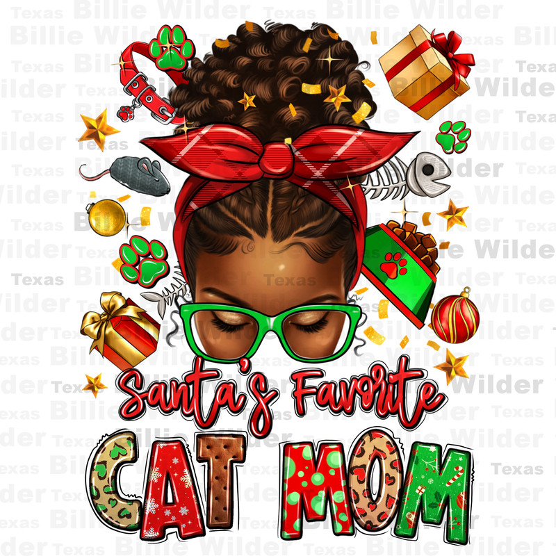 Santa's favorite cat mom afro messy bun png, Merry Christmas png, Happy New Year png, Christmas messy bun png, sublimate designs download.jpg