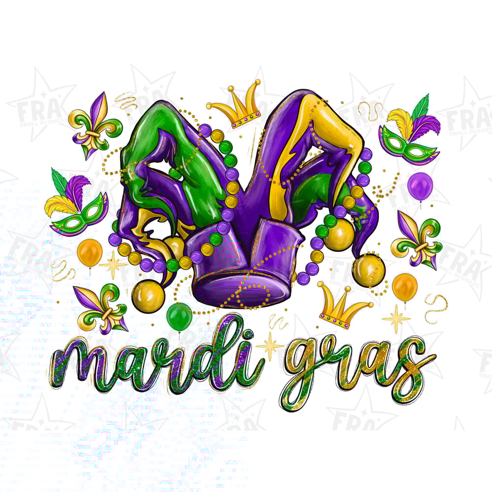 Mardi Gras with hat png sublimation design download, Happy Mardi Gras png, jester hat png, sublimate designs download.jpg