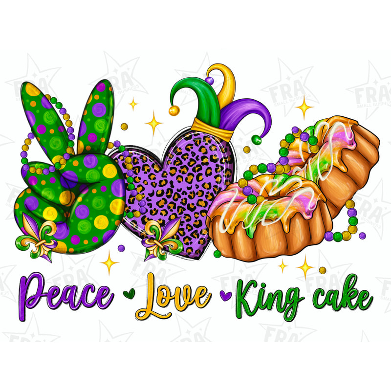 Peace Love King Cake Png Mardi Gras Sublimation Design, Mardi Gras Png, Mardi Gras Love Png, King Cake Png, Digital Download.jpg