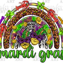 Mardi Gras rainbow and masks png sublimation design download, western rainbow png, Happy Mardi Gras png