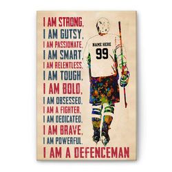 personalized hockey poster & canvas, i am a defenceman wall art, custom name number home decor for son, boy from mom, da