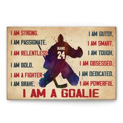 personalized hockey poster & canvas, i am a goalie wall art, custom name number home decor for son, boy, dad, men