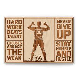 personalized soccer poster & canvas, never give up inspirational quote wall art, custom name number home decor for son