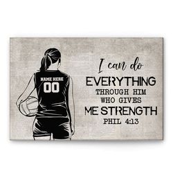 personalized volleyball poster & canvas, i can do everything wall art, custom name number home decor for daughter, girl