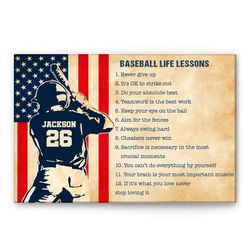 personalized baseball poster & canvas, baseball life lessons wall art, custom name number home decor for son, boy, men,