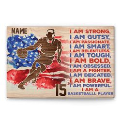 personalized basketball poster & canvas, i am a basketball player wall art, custom name number home decor for son, boy,