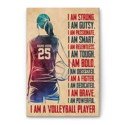 personalized volleyball poster & canvas, i am a volleyball player wall art, custom name number home decor for daughter,