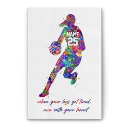 personalized basketball poster & canvas, when your legs get tired motivational wall art, custom name number home decor f