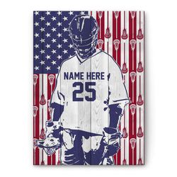 personalized lacrosse poster & canvas, lacrosse player american flag wall art, custom name number home decor for husband