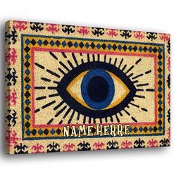 personalized evil eye poster canvas, greek mati mataki evil turkish eye wall art, custom name home decor for men, women