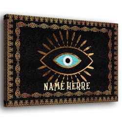 personalized evil eye poster canvas, greek mati mataki evil turkish eye wall art, custom name home decor for men, women