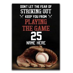 personalized baseball poster & canvas, sport inspirational quote wall art, custom name number home decor for son, boy, m