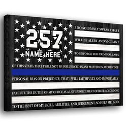 personalized police poster & canvas, police officer oath wall art, custom name number home decor for policeman, husband