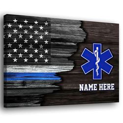 personalized emergency medical services poster canvas, ems thin white line wall art, home decor, mother's day, fathers
