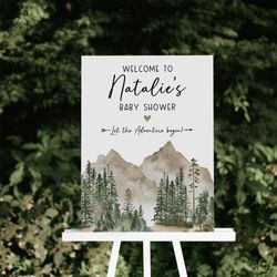Let the Adventure Begin Baby Shower Welcome Sign, Adventure Baby Shower Sign, Woodland Baby Shower Decorations, Forest M