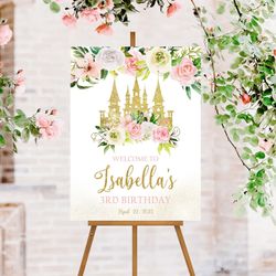 princess birthday welcome sign, princess birthday decorations, pink girl birthday sign, princess birthday party decor, w