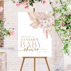 Boho Baby Shower Welcome Sign, Baby Shower Sign Girl, Floral Boho Baby Shower Decorations Girl, Baby Shower Welcome Post