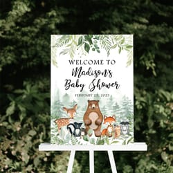 personalized woodland baby shower welcome sign, woodland baby shower decoration, woodland baby shower sign, wo