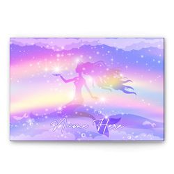 personalized mermaid poster & canvas, princess mermaid rainbow sky with stars wall art, custom name home decor for daugh